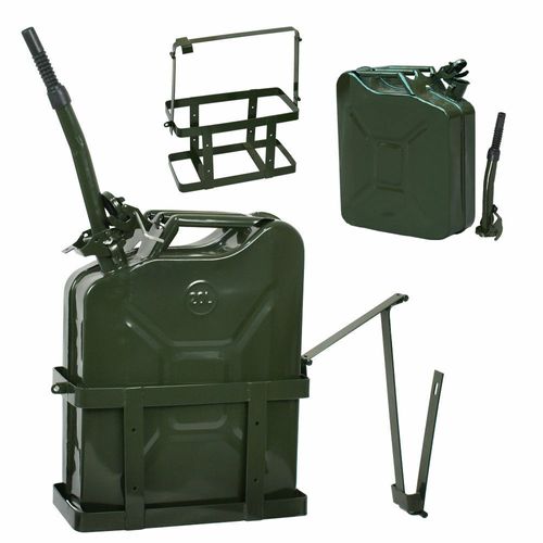 Jerry Can with Holder 20L Liter 5 Gallons - Steel Tank Fuel Gasoline Green