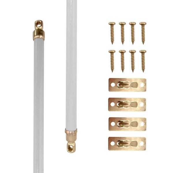 Amazing Drapery Hardware White Swivel Sash Curtain Rods with Brass Ends, Set of 2 (Hardware Included) - Adjustable Length 11-19 Inches, Easy to Install Metal Rods for Doors, Windows, and Sidelights