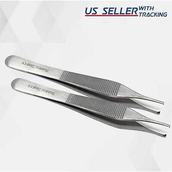 2 Pcs Adson Tissue Forceps 1x2 Teeth 4.75" Surgical Plastic Surgery German Grade