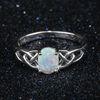 Acefeel Oval Lab Created White Opal Celtic Knot 925 Sterling Silver Band Ring