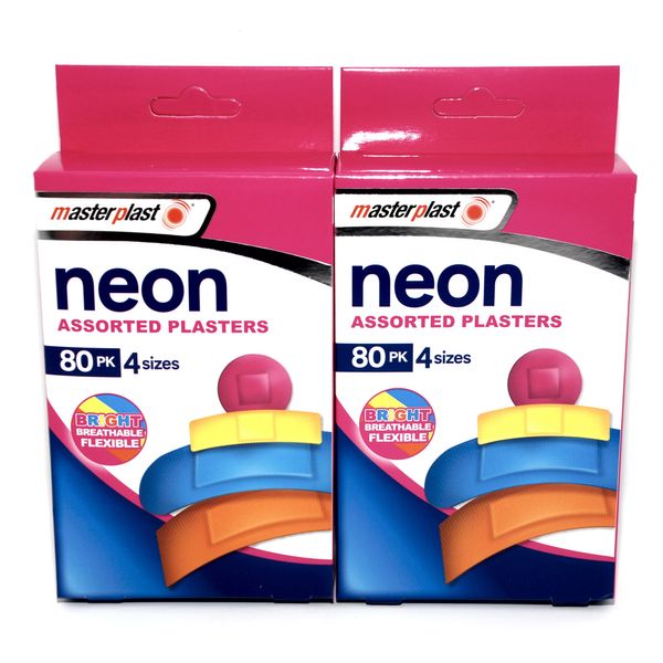 Neon Assorted Plasters - 2 x 80 pck (160 plasters in total) - 4 sizes