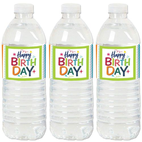 Big Dot of Happiness Cheerful Happy Birthday - Colorful Birthday Party Water Bottle Sticker Labels - Set of 20