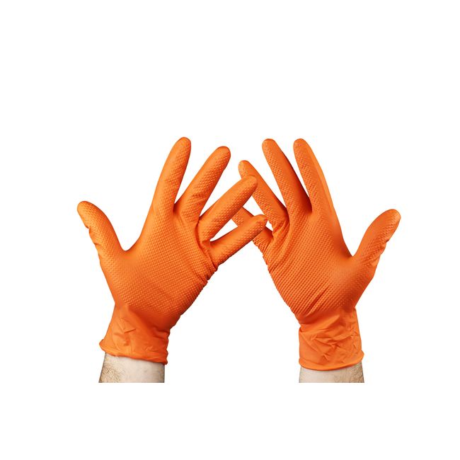 KMINA - Nitrilhandschuhe Diamanttextur L (x1 Pack 50 Stücke), Diamanttextu Nitril-Handschuhe, Einweghandschuhe Nitril, Nitrilhandschuhe Orange Grip, Mechanische Handschuhe, Orange (LATEXFREI)