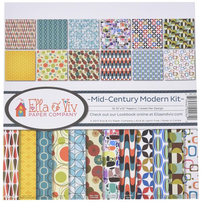 Ella & Viv by Reminisce EAV-1102 Mid Century Modern Scrapbook Collection Kit, 12x12 inches