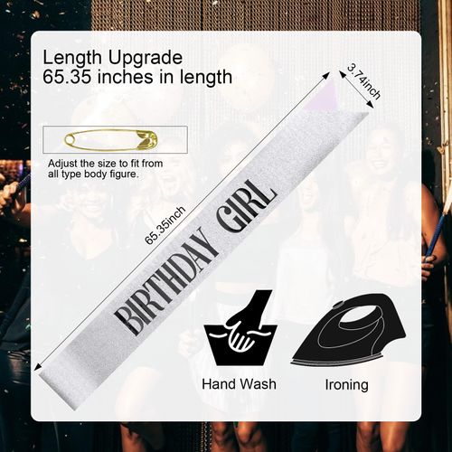 CIEHER 67" L x 3.6" W Birthday Sash for Women Girls, Silver Birthday Girl Sash Birthday Sashes Birthday Queen Sash, Happy Birthday Sash Birthday Decorations for Girls