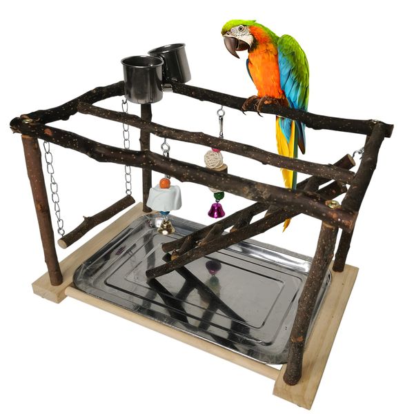 Tfwadmx Parrots Playstand Bird Play Gym Cockatiel Playground Wood Perch Stand Climb Swing Ladders Chewing Toys with Feeding Cups Exercise Activity Center for Conure Cockatiel Lovebirds