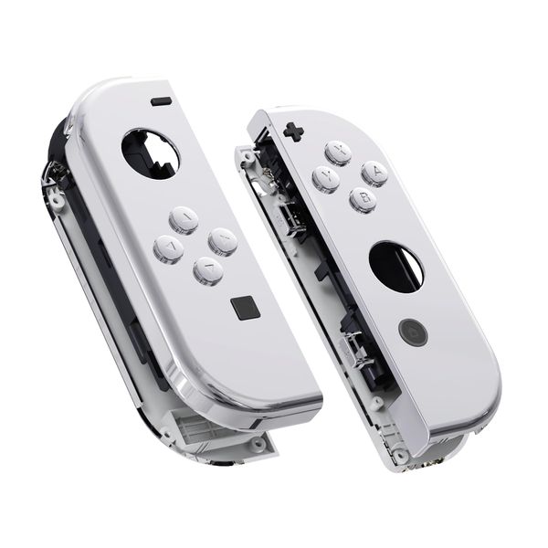 eXtremeRate Chrome Sliver Joy con Handheld Controller Housing with Full Set Buttons, DIY Replacement Shell Case for Nintendo Switch Joycon & Switch OLED Joy con Console Shell NOT Included