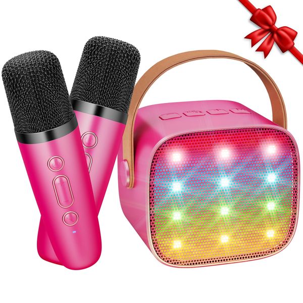 Karaoke Machine Karaoke Toys Karaoke Machine Kids with 2 Wireless Microphones and LED Lights Portable Bluetooth Speaker for Adults Birthday Gifts Toys for Girls and Boys (Rose)