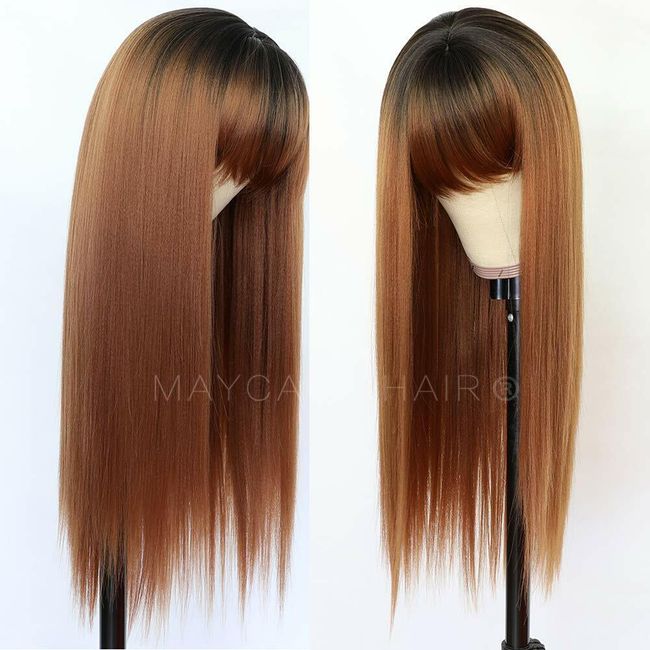 Ombre #30 Synthetic No Lace Hair Wigs Heat Resistant Long Straight Natural Bangs