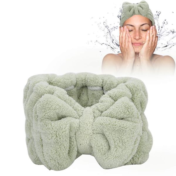 HURRISE Facial Spa Headband, Soft Coral Fleece Head Wraps Hairbow Headband Hairband Fashion Headbands Shower Bath Wrap Bow-Knot Headband For Headbands For Makeup (Green)