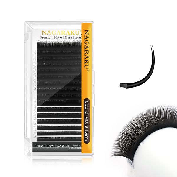 NAGARAKU Flat Pine Ec Tip Separated Type Eyelash Extensions Matte Black Eyelashes 16 Sheets (0.20 D 8-15mm Mixed)