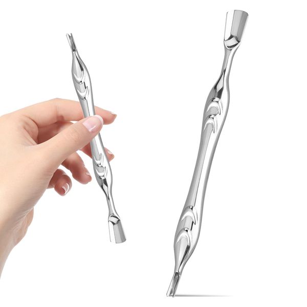 Piriuuo Cuticle Pusher with Cuticle Fork, 2 In 1 Cuticle Trimmer Professional Nail Pusher and Cuticle Cutter Stainless Steel Cuticle Remover Tool for Manicures Pedicure (Sliver)