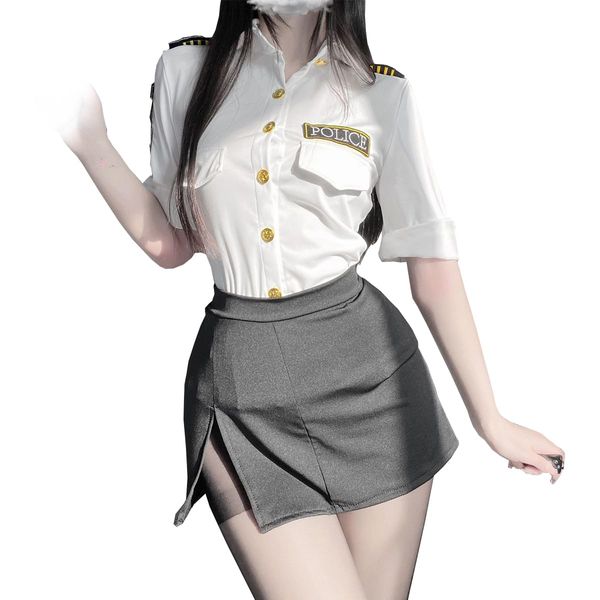 SNOMYRS Women's Sexy Cop Costumes Police Costume Cop Outfit Police Uniform Halloween Costumes Plus Size