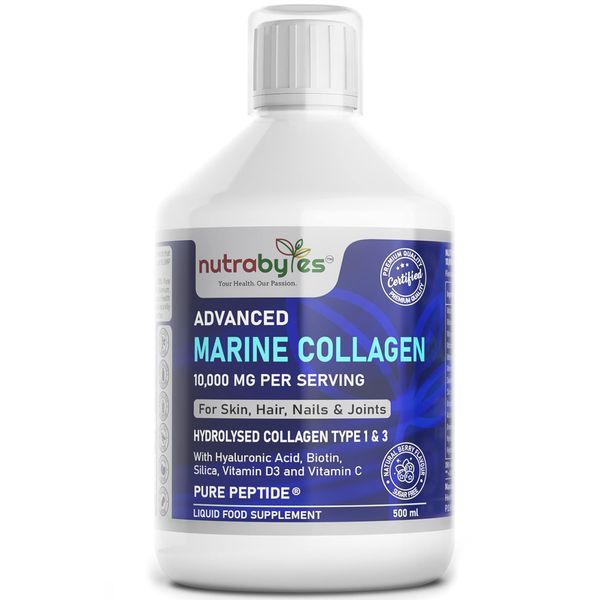 Marine Collagen Liquid 10000mg Sugar Free, Hydrolysed Peptides | Hyaluronic Acid, Biotin, Silica, Vitamin C, Vitamin D3 | Healthy Skin, Hair, Nails, Joints, Muscles | Liquid Collagen for Women & Men