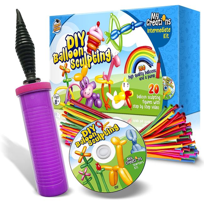 Balloon Animal Kit, Complete Twisting & Modeling balloon Kit with 100 Balloons for balloon animals, Balloon Pump, and Dvd & More. Great Gift for Boys, Girls & Teens