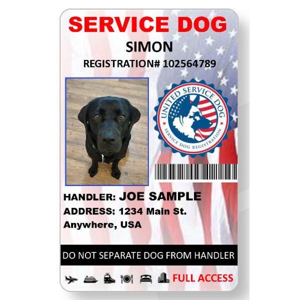 Service/emotional support dog handler ID card USA theme