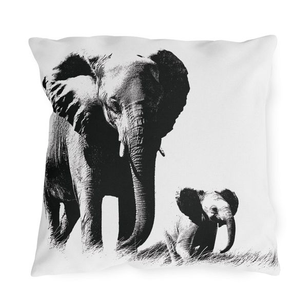 Decorative Indoor/outdoor Throw Pillow, Black White Elephants - 18" × 18"