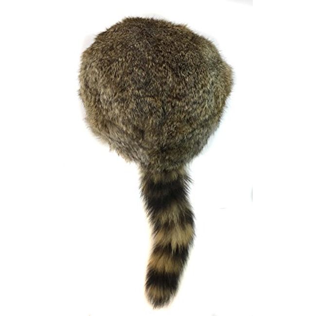 surell Coonskin Davy Crockett Hat - Rabbit Fur Crown - Raccoon Tail Hat - Brown