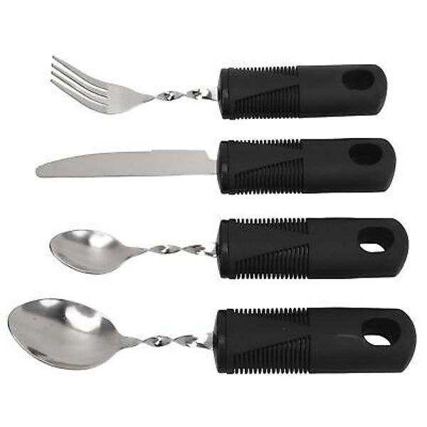 Weighted Utensils for Parkinson's 4 Pcs Silverware Set Spoon Fork Knife Adaptive