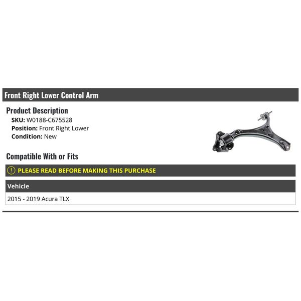Front Right Passenger Side Lower Control Arm - Compatible with 2015-2019 Acura TLX