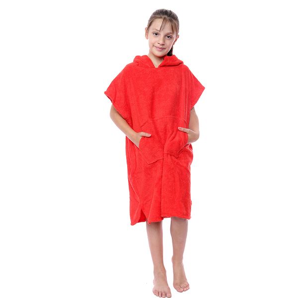 kraftd Unisex Kids Hooded Poncho Changing Robe 100% Terry Towelling Cotton Robes With Pocket & Hood for Beach Swimming Surfing Bathing Watersports (1 Piece)