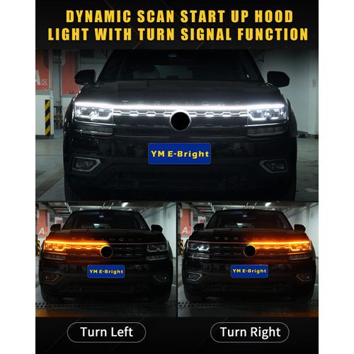 Dynamic Scan Start Up Hood Light Strip Sequential Flowing Turn Signal Flexible DRL Daytime Running Car Led Light Strip Exterior,Dual Color Amber White Switchback 12V 70inch (1 Set)