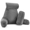 Large Foam Reading & TV Bed Rest Pillow +2 Neck & Lumbar Pillows, W/Pocket -Gray