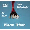 10 x LED - 5mm PRE WIRED 12 VOLT WIDE VIEW WARM WHITE flat top