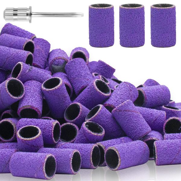 100Pcs Sanding Bands for Nail Drill 150 Grit, Medium Grit Sanding Band for Nail Drill with 3/32” Nail Drill Bit for Acrylic Nail, Gel Nail, Professional Nail Sanding Band Set for Manicure and Pedicure