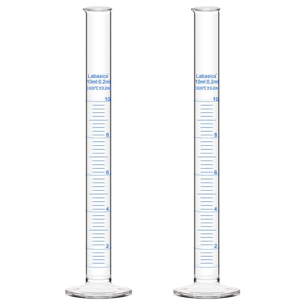 Labasics 2-Pack 10 ml Borosilicate Glass Graduated Cylinder Measuring Cylinder