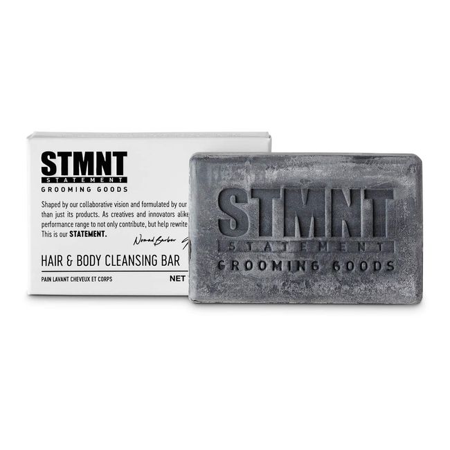 STMNT Grooming Goods Hair & Body Cleansing Bar, 4.4 oz | SLS/SLES Sulfates Free | Moisturizing Formula w/ Activated Charcoal | Travel Friendly