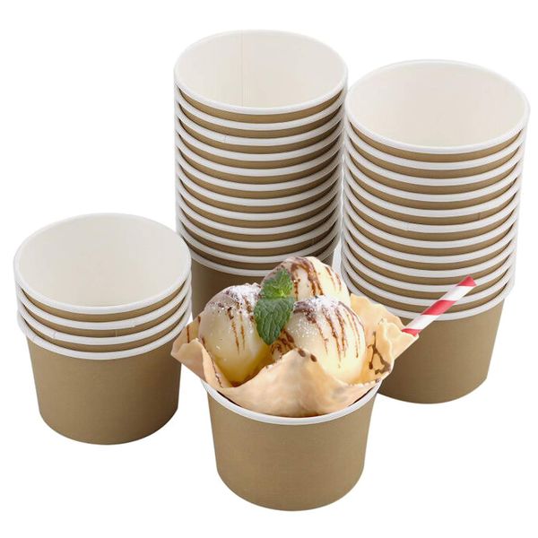 Lawei 100 Pack Paper Ice Cream Cups - 8 Oz Disposable Paper Dessert Bowls for Hot and Cold Food, Soup, Sundae, Frozen Yogurt