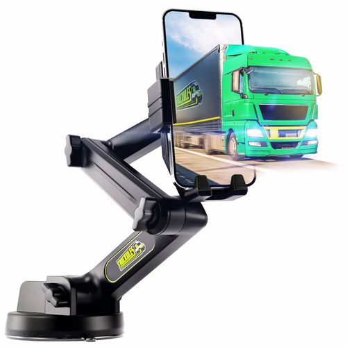 Truckules Truck Phone Holder Mount Heavy Duty Super Suction Cup, Cell Phone Holder for Truck Dashboard Windshield 16.9 inch Long Arm & Stable, Compatible with iPhone & Samsung, Black, Commercial Truck