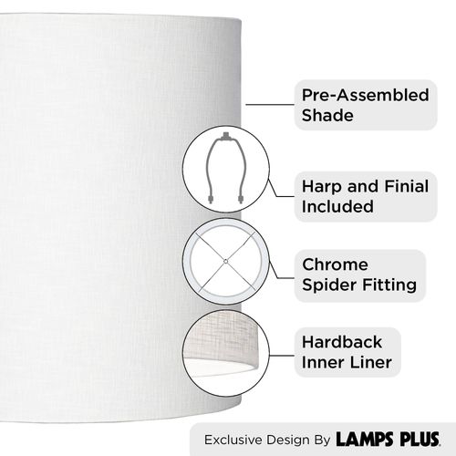 White Tall Linen Medium Drum Lamp Shade 14" Top x 14" Bottom x 15" High (Spider) Fully Assembled Replacement with Harp and Finial for Table Lamps - Springcrest
