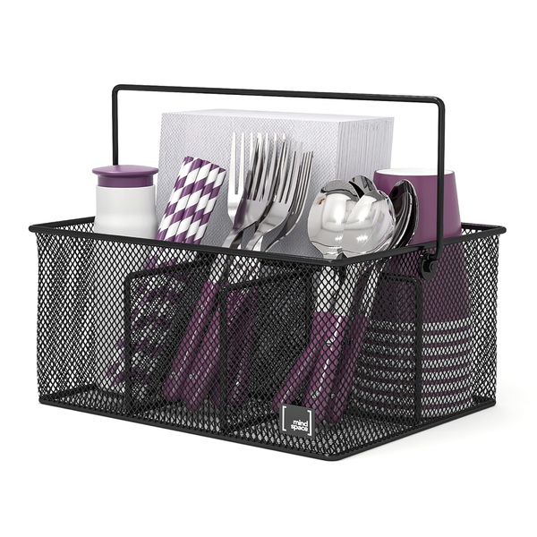 Mindspace Utensil Holder, Kitchen Condiment Organizer and Flatware Utensil Caddy | The Mesh Collection, Black