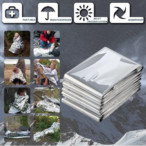 KAHEIGN 14Pcs Emergency Foil Blanket, 160CM x 210CM Emergency Mylar Thermal Blanket Silver Highly Reflective Foil Film Survival Blankets for Outdoor Camping Hiking Survival Marathons or First Aid