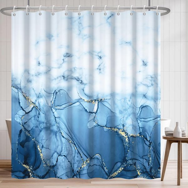 Uiiooazy Light Blue Shower Curtain, Abstract Marble Shower Curtain for Bathroom Waterproof Fabric Shower Curtain Set with Hooks 72x72 inches