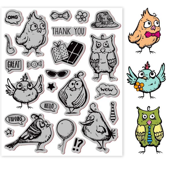 GLOBLELAND Comic Bird Cling Rubber Stamp Comic Bird Cling Mount Stamp Script Stamps Script Stamps Für Kartenherstellung Und Fotoalbum-Dekoration Und DIY Scrapbooking