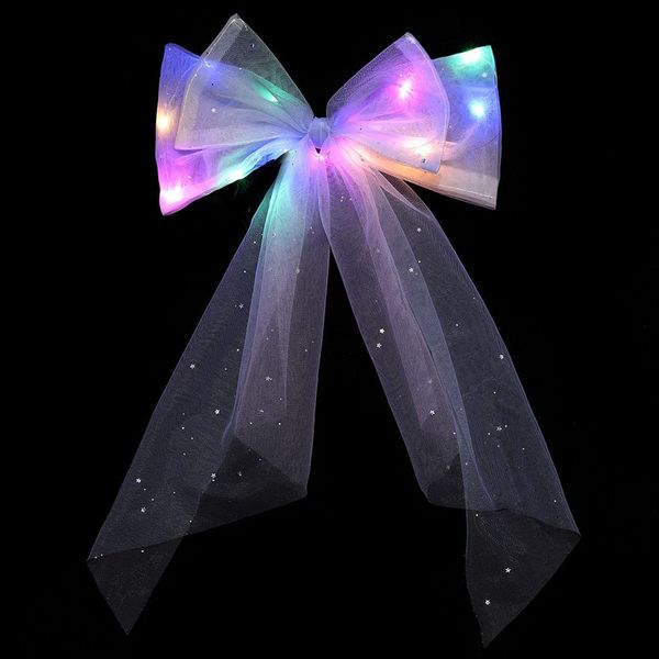 JONKY Light Up Bow Hair Clips Veil Hair Barrettes Led Bows Headdress Bowknot Hairpin Short Tulle Party Hair Accessories for Women and Girls