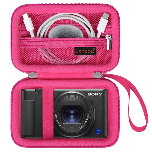 Canboc Carrying Case for Sony ZV-1/ ZV-1F/ ZV-1 II Digital Camera for Content Creators, Sony ZV1 Vlogging Camera Bag, Zipper Mesh Pocket fits USB Cable, Batteries, Rosered