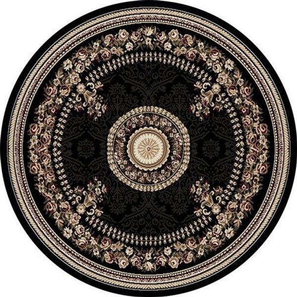 BLACK FRENCH ORIENTAL AREA RUG 8X8 ROUND Persien 023 - ACTUAL 7' 10" x 7' 10"