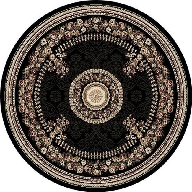 BLACK FRENCH ORIENTAL AREA RUG 8X8 ROUND Persien 023 - ACTUAL 7' 10" x 7' 10"