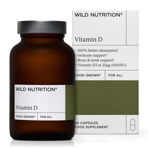 Wild Nutrition Food Grown® Vitamin D Supplements | Supports Muscle, Bone, and Immune Support | VIT D 1000iu Supplement | Naturally Sourced Ingredients | High Strength Vitamin D Tablets | 30 Capsules