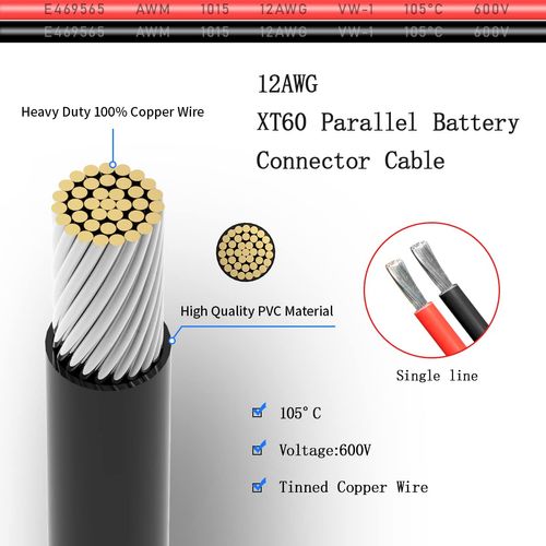 ELFCULB 2pcs XT60 Y Splitter,12AWG XT60 Parallel Battery Connector Cable for Quadcopter RC Car(150mm)