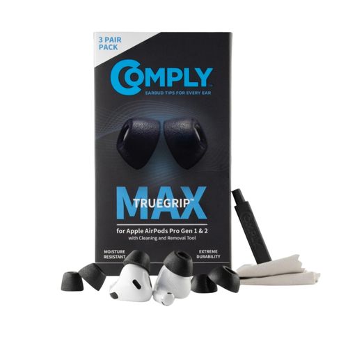 Comply TrueGrip MAX | Premium Memory Foam Replacement Earbud Tips for Apple AirPods Pro 1 & 2 | Long Lasting Comfort, Extreme Durability, Secure Fit, Superior Noise Isolation| Black (Medium) (3 Pairs)