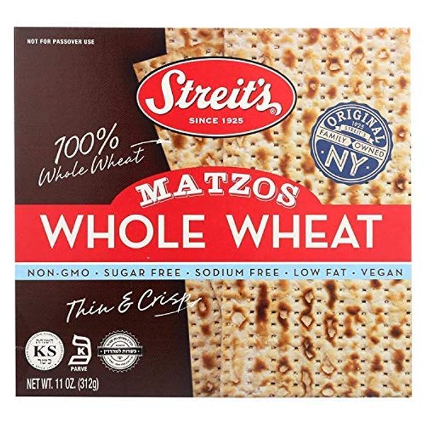 Streit's 100% Whole Wheat Matzo Crackers, Low Fat, 0g Trans Fat, Sodium Free, Sugar Free, Vegan Friendly, Kosher, Non-GMO, 11 Ounce (Pack of 12)