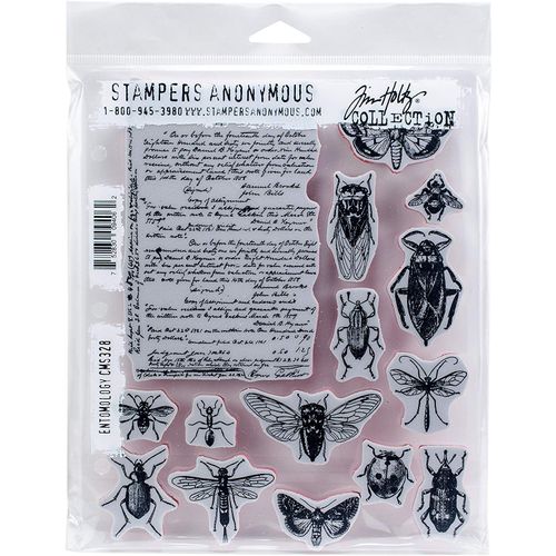Tim Holtz Entomology - Stampers Anonymous Cling Stamps and Sizzix Framelits Die Set - Two Item Bundle