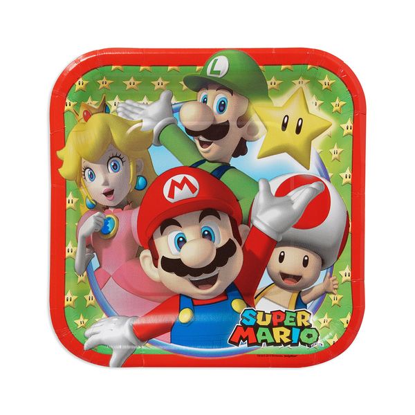 (PKT) Super Mario Square Paper Plates 18cm (8 pk)