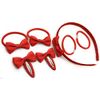 7 PIECE SCHOOL COLOURS Hair Bow Snap Clips SET ALICE BAND PONIOS PonyTail Holder Headband - Red