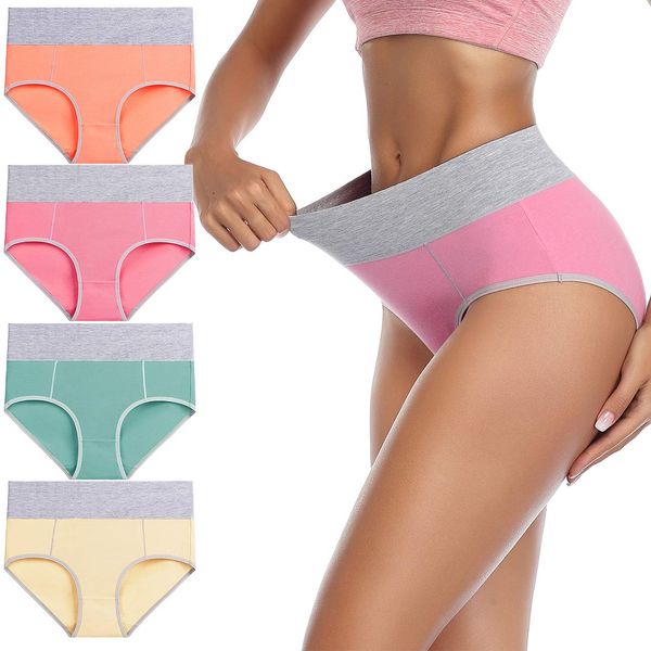 wirarpa Women's Cotton Underwear High Waist Briefs 4 Pack Ladies Soft Breathable Plus Size Panties Full Coverage Underpants Large